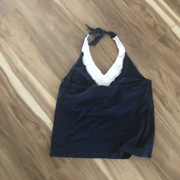 Jones NY halter top navy, white trim pullover knit - Picture 4 of 4